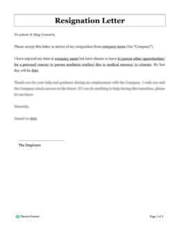 Employee resignation letter template