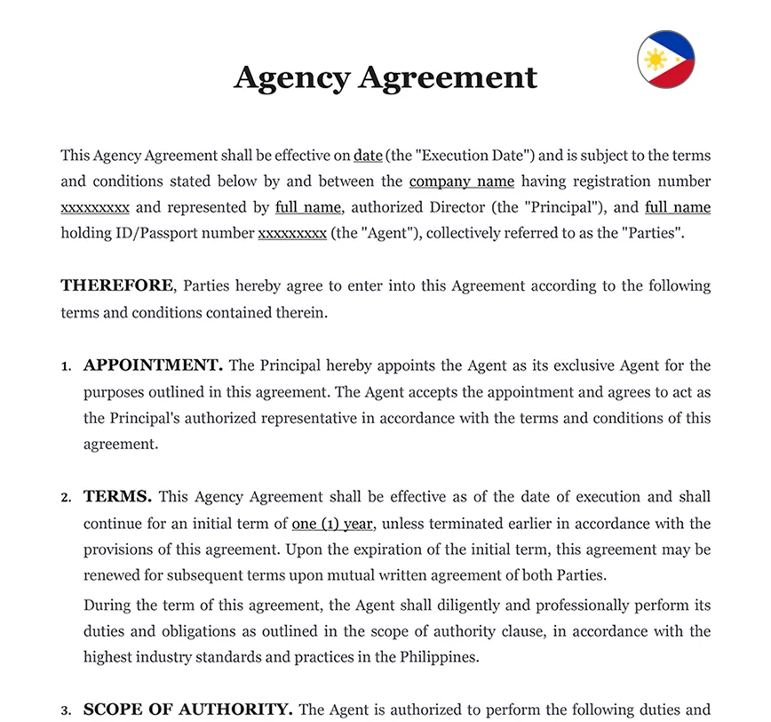 Agency agreement Philippines