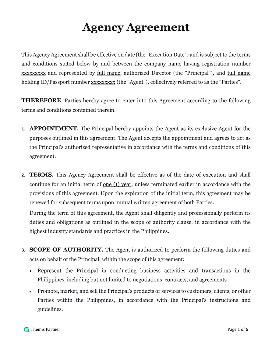 Agency agreement Philippines 1