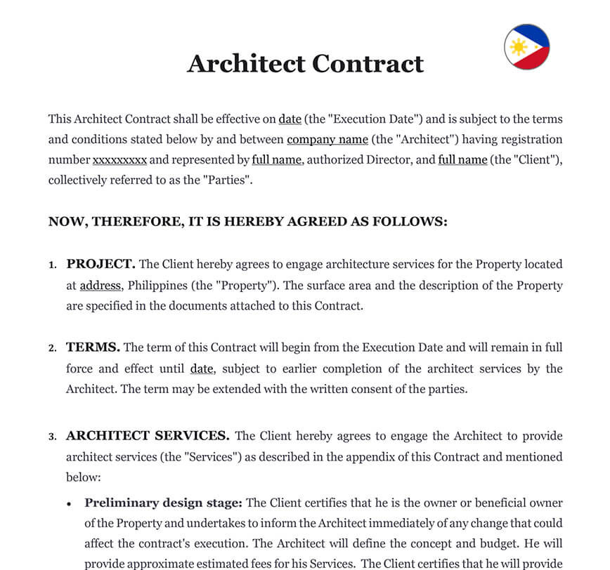 Architect Contract in Philippines Download Word Template ( doc)