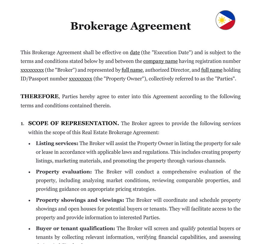 Brokerage agreement Philippines