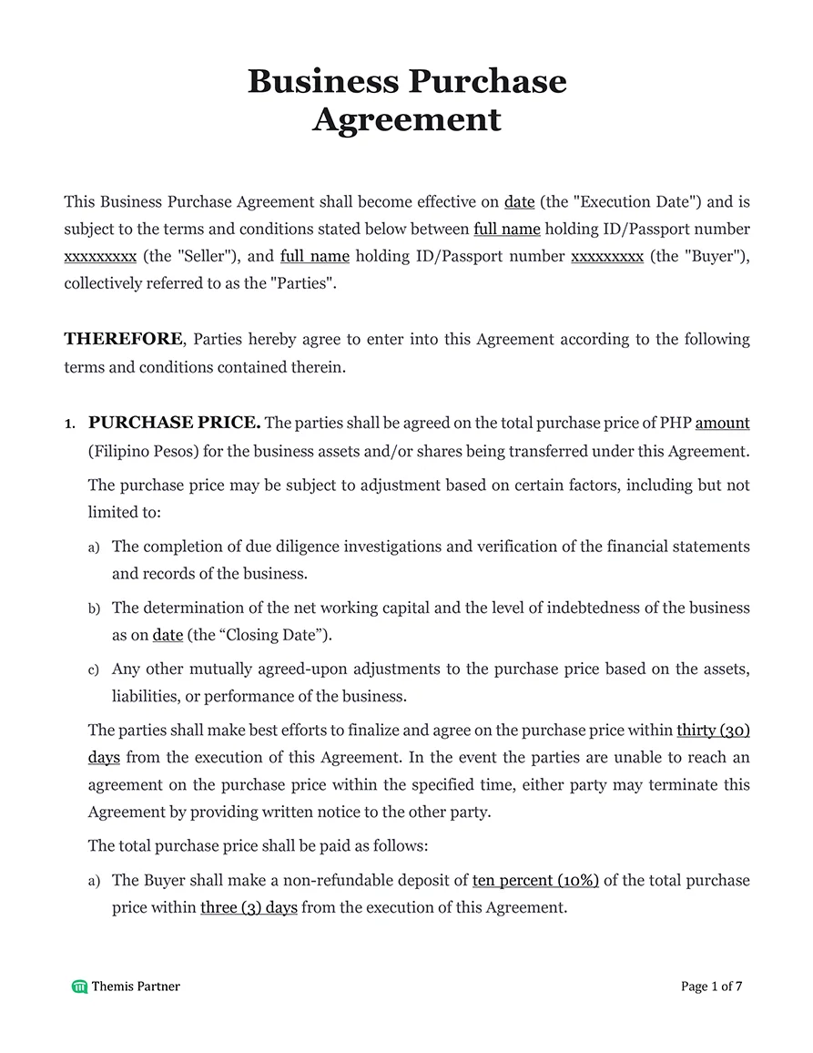 Business purchase agreement Philippines 1