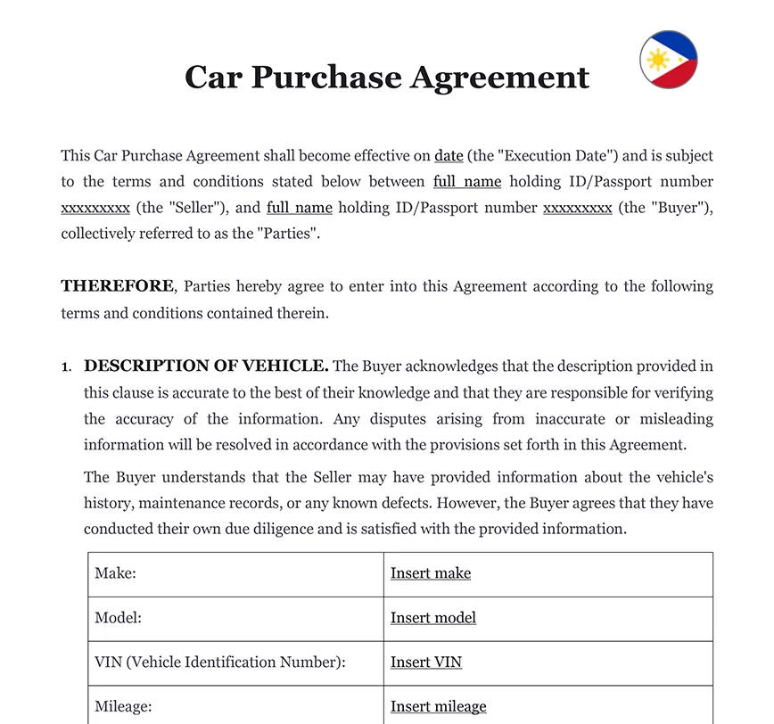 Car purchase contract Philippines
