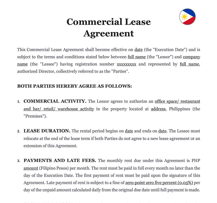 Commercial Lease Agreement in Philippines Download Template