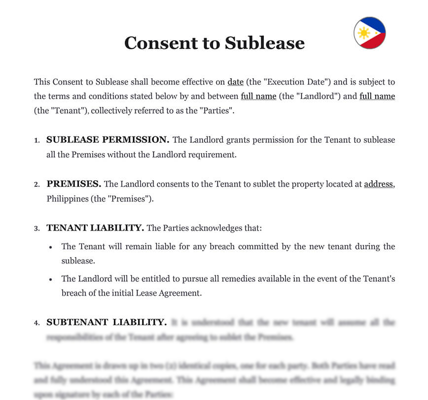 Consent to sublease letter Philippines