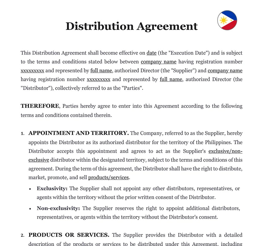 Distribution agreement Philippines