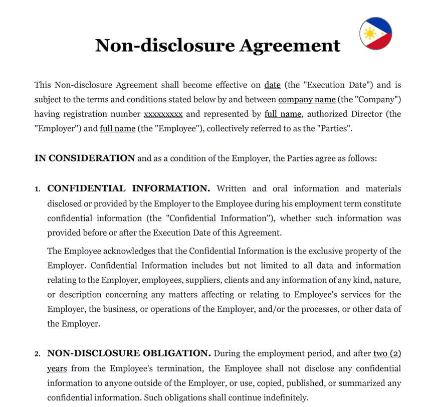 Employee confidentiality agreement Philippines