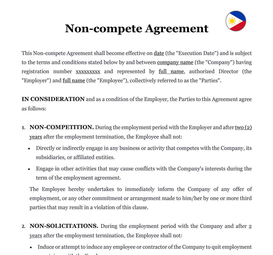 Non-compete agreement Philippines