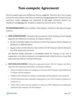 Employee non-compete agreement template