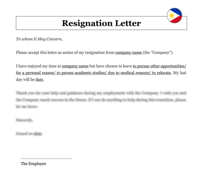 Resignation Letter in Philippines | Download Word Template (.doc)