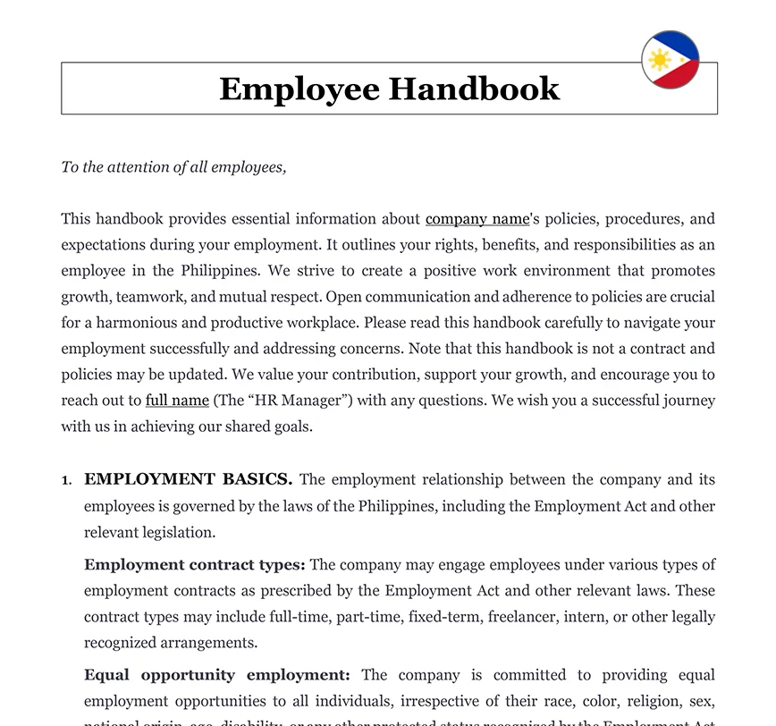 Employee handbook Philippines