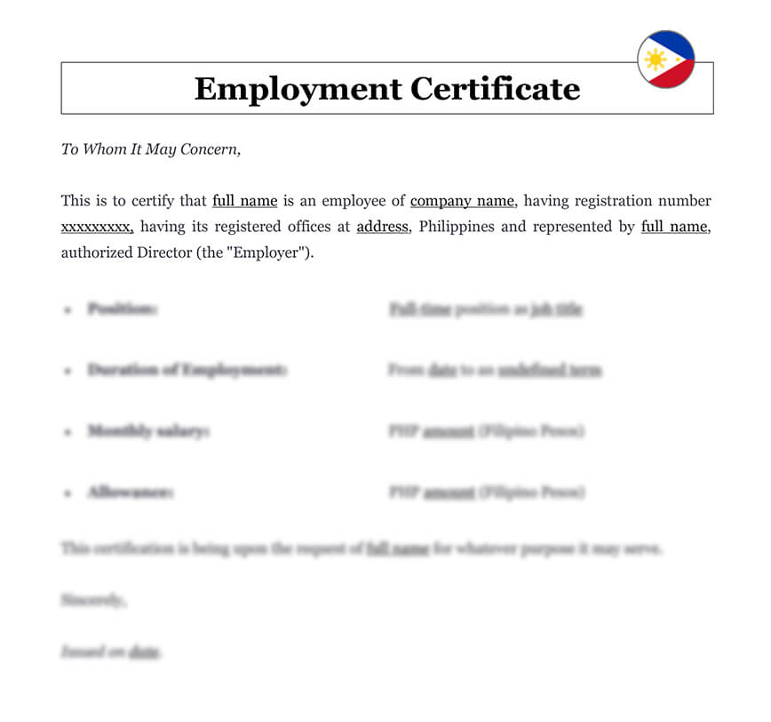 Employment certificate Philippines