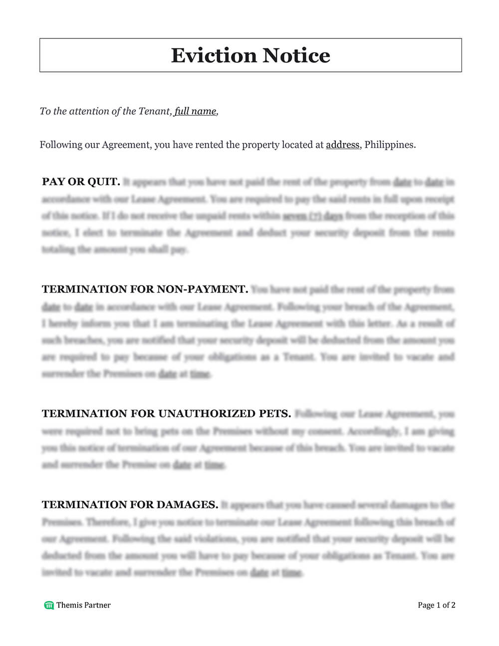 Eviction notice letter template