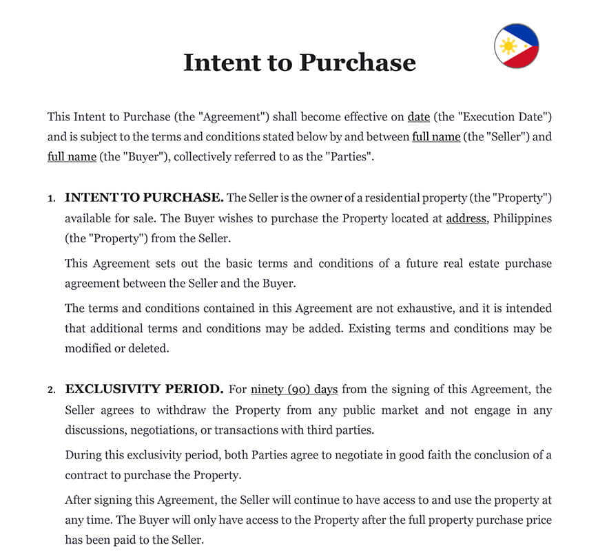 Intent To Purchase Letter In Philippines Download Template doc 