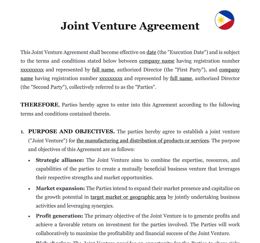 Joint venture agreement Philippines