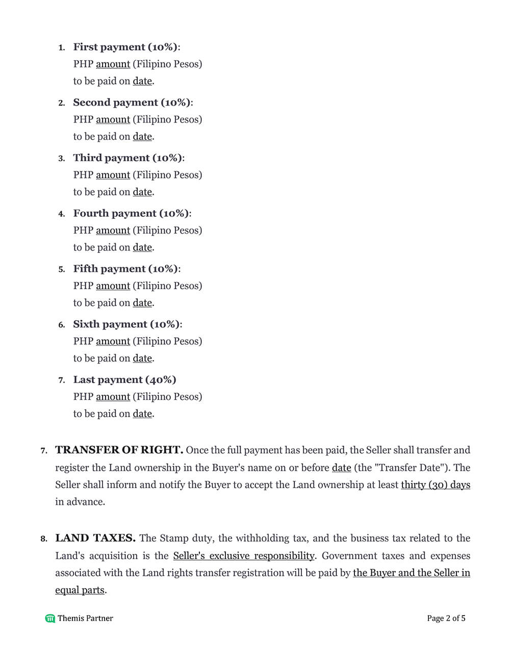 Land purchase agreement template 2