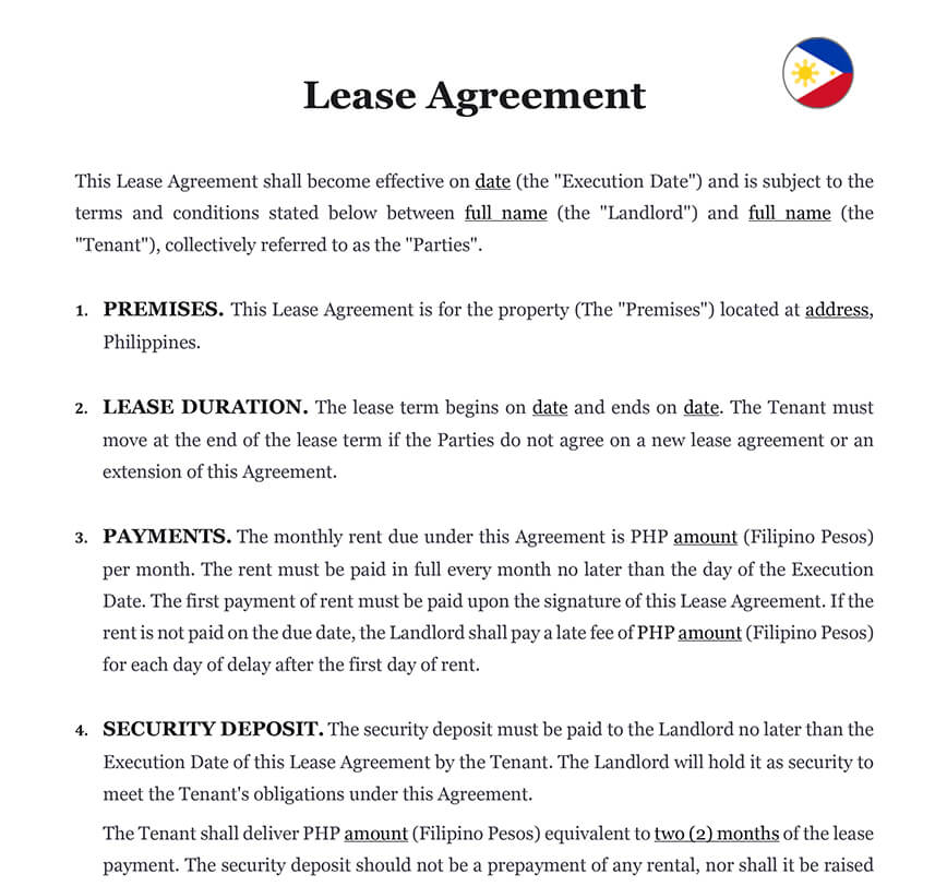 Lease Agreement Sample Rent Contract Philippines