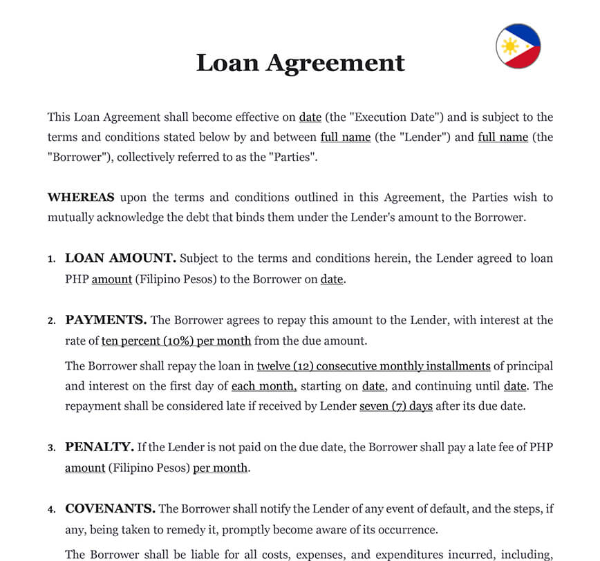 Loan agreement Philippines