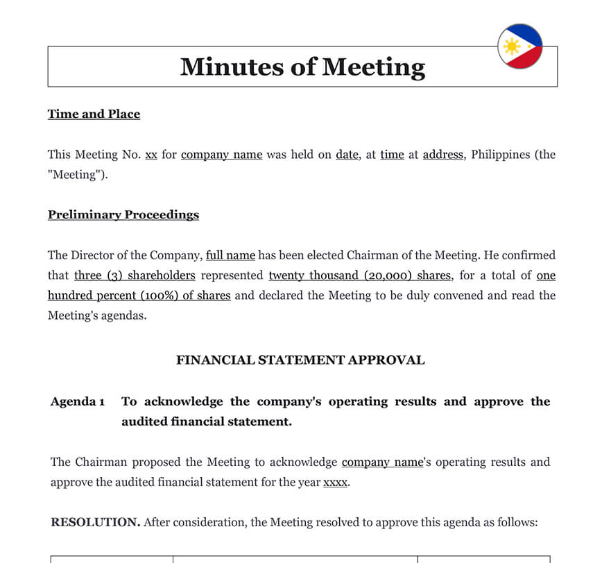 Minutes of meeting Philippines