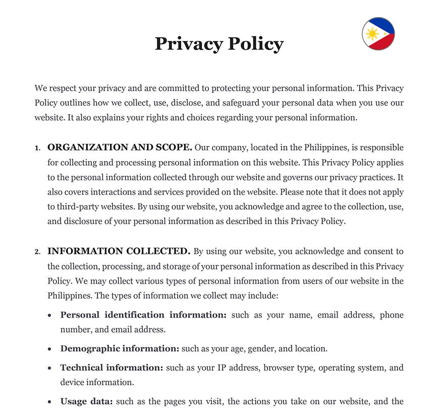 Privacy policy Philippines