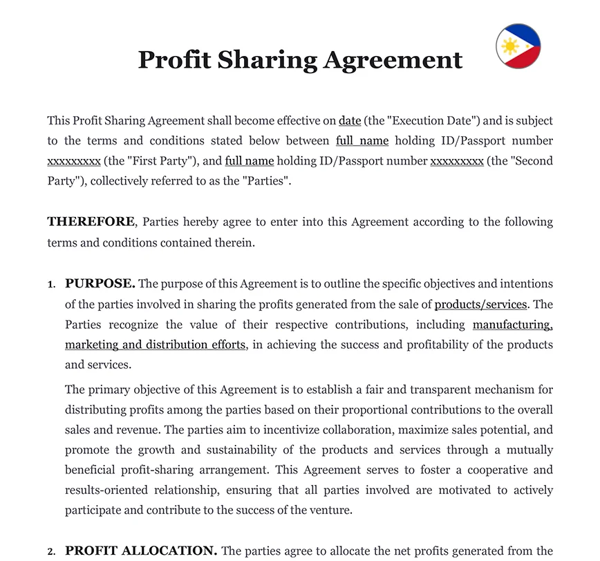 Profit sharing agreement Philippines