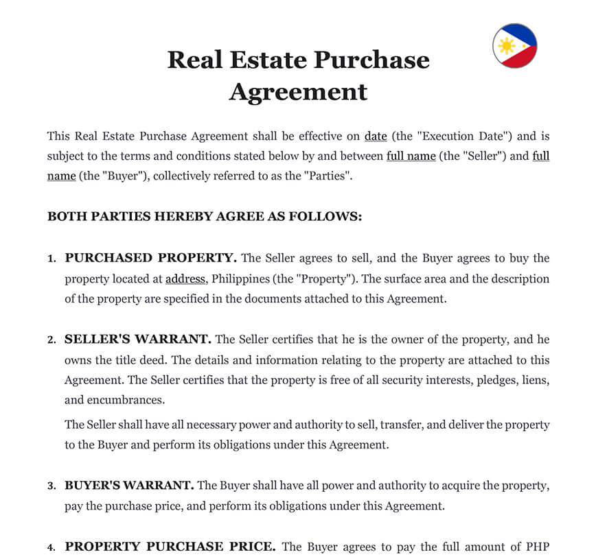 Real Estate Purchase Agreement Philippines Download Template