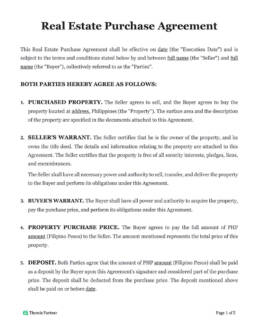 Real estate purchase agreement template