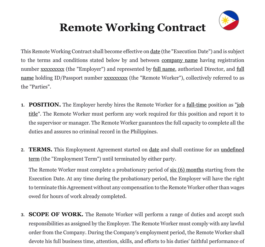 Remote Working Contract Philippines