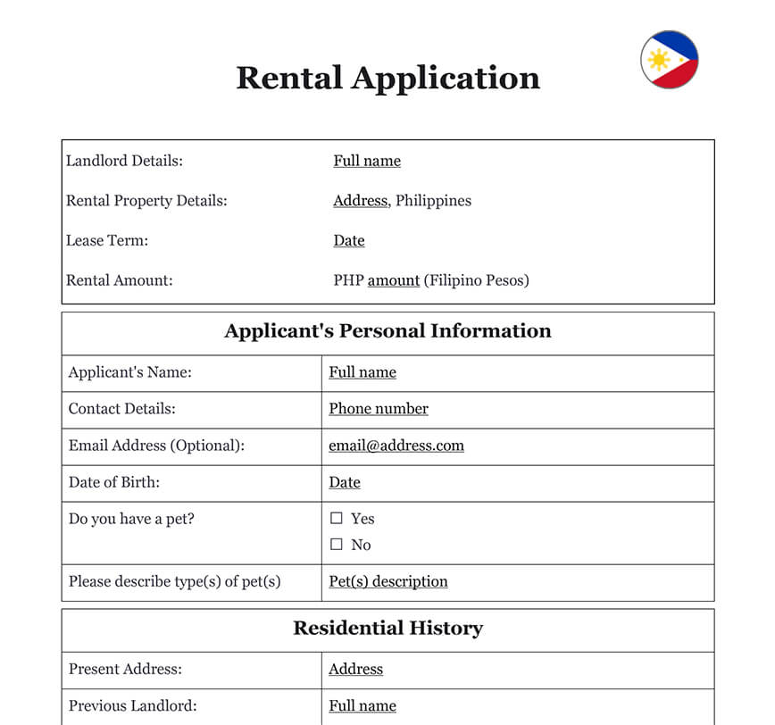 Rental application form Philippines