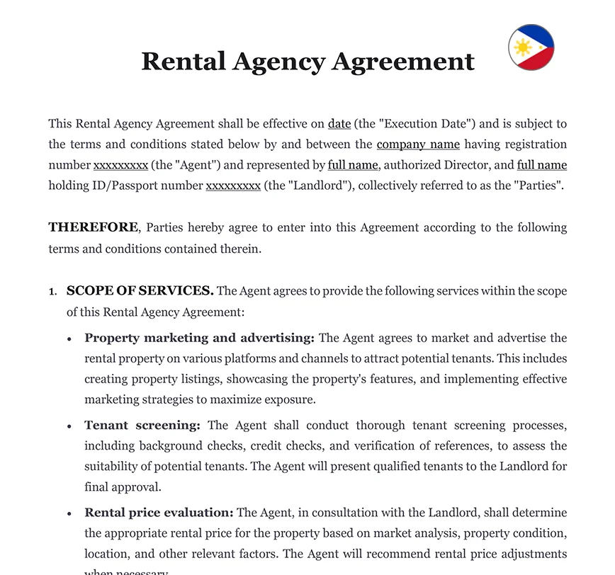 Rental agency agreement Philippines