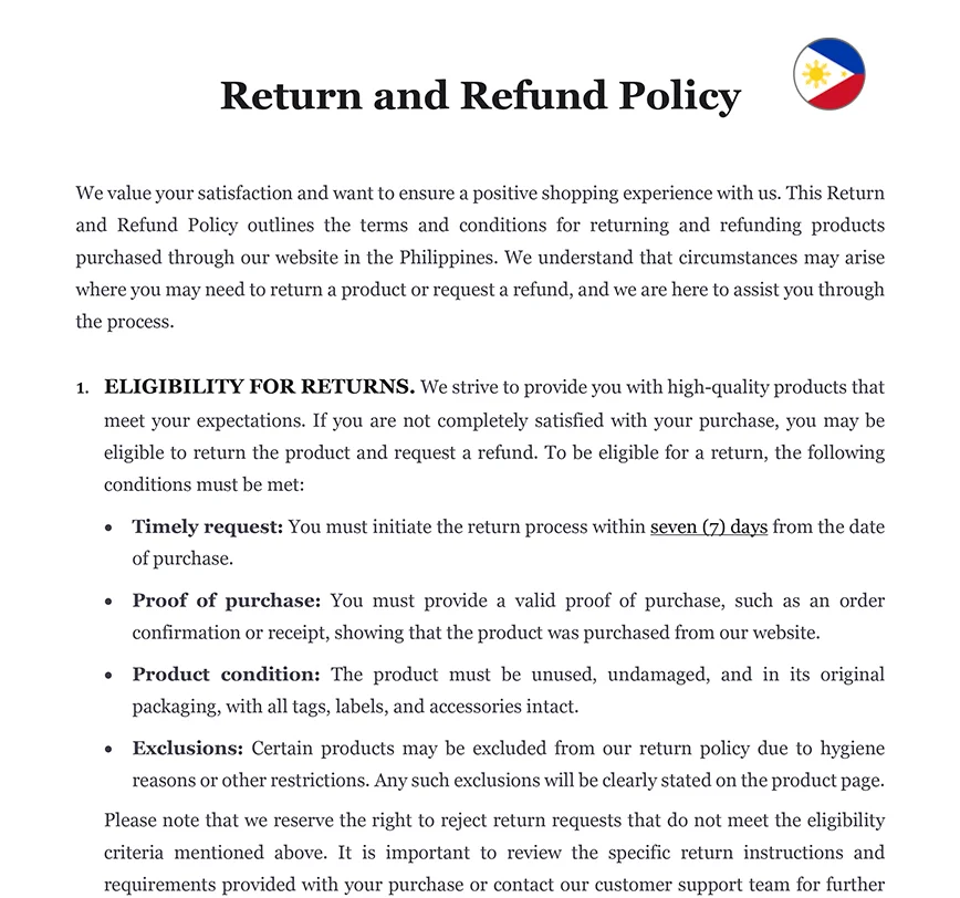 Return and refund policy Philippines