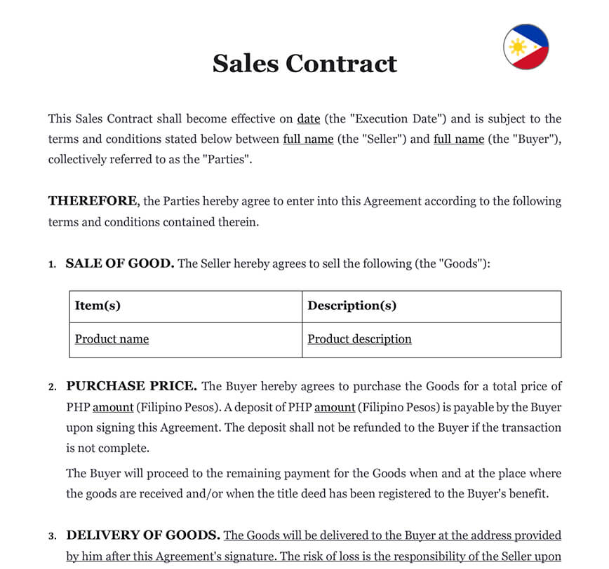 Sales contract Philippines