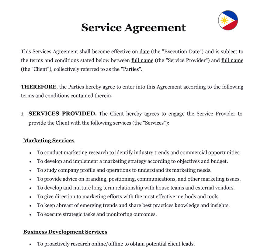 Service agreement Philippines