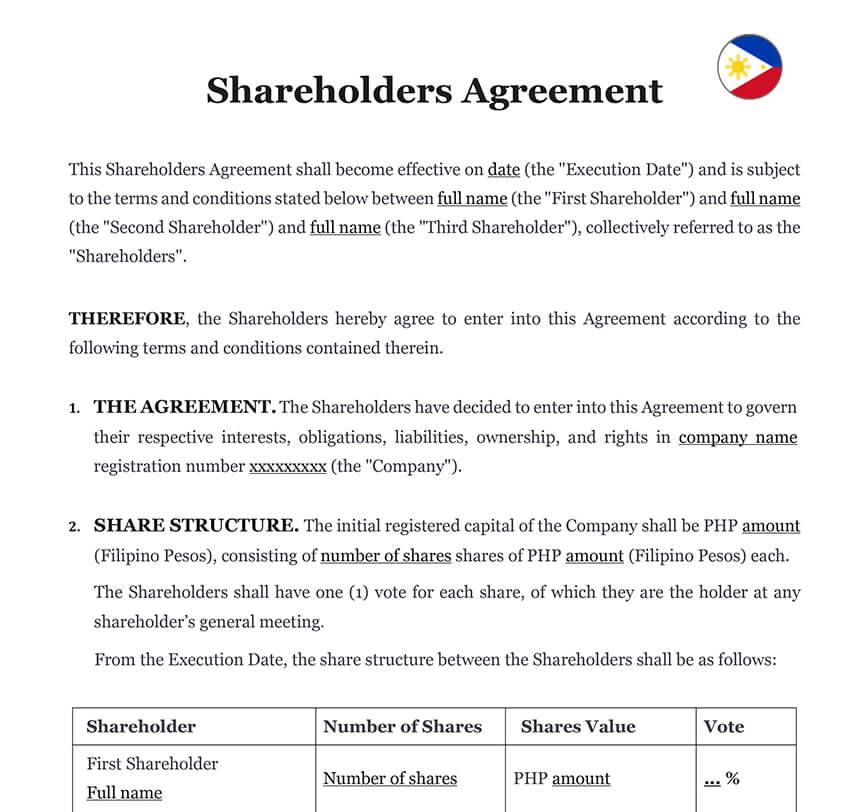 Shareholders agreement Philippines