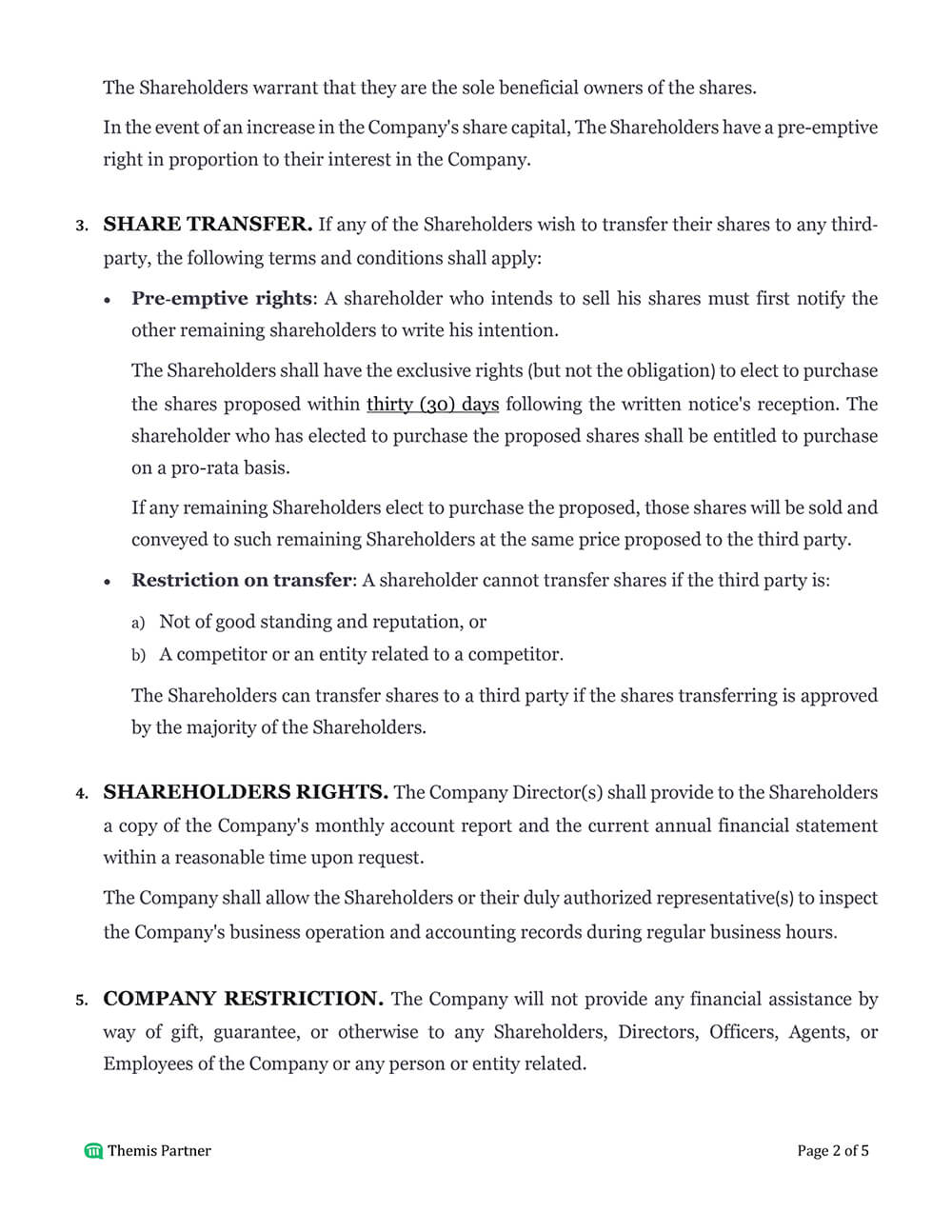 Shareholders agreement template 2