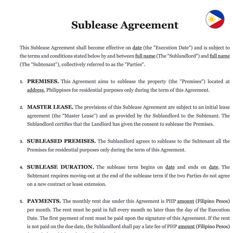 Sublease agreement Philippines