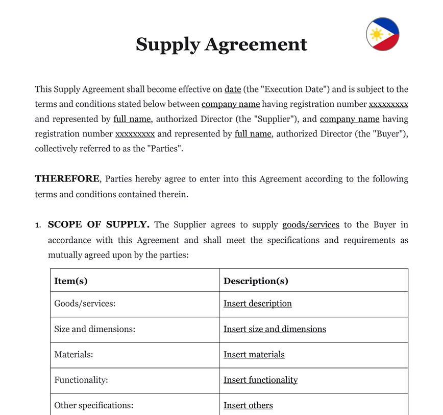 Supply agreement Philippines