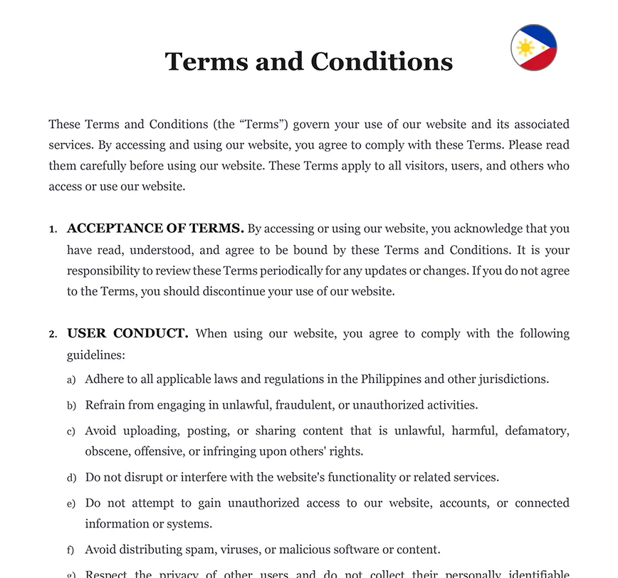 Terms and conditions Philippines